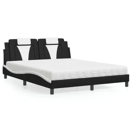 Lit Viana avec matelas noir et blanc 160x200 cm similicuir