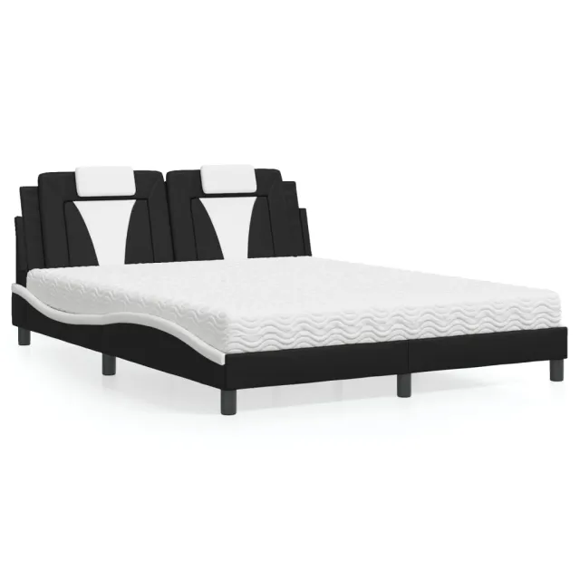 Lit Viana avec matelas noir et blanc 160x200 cm similicuir