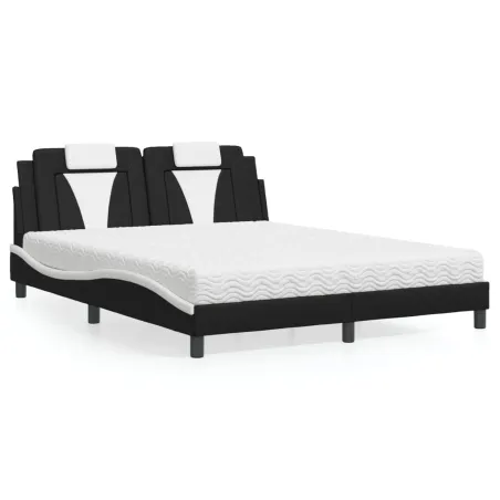 Lit Viana avec matelas noir et blanc 160x200 cm similicuir