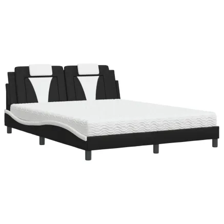 Lit Viana avec matelas noir et blanc 160x200 cm similicuir 2