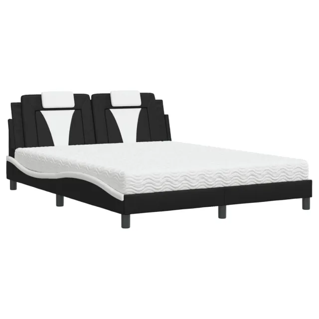 Lit Viana avec matelas noir et blanc 160x200 cm similicuir