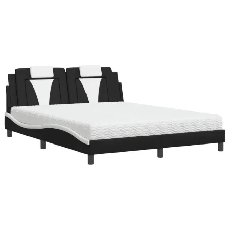 Lit Viana avec matelas noir et blanc 160x200 cm similicuir