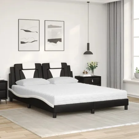 Lit Viana avec matelas noir et blanc 160x200 cm similicuir