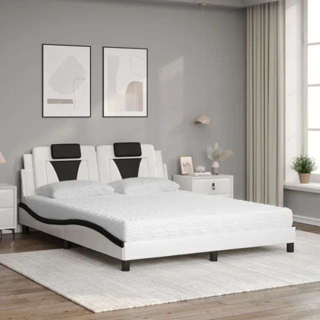 Lit Viana avec matelas blanc et noir 160x200 cm similicuir