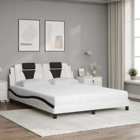 Lit Viana avec matelas blanc et noir 160x200 cm similicuir