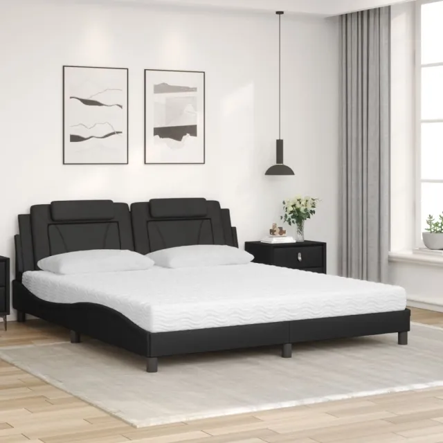 Lit Viana avec matelas noir 180x200 cm similicuir