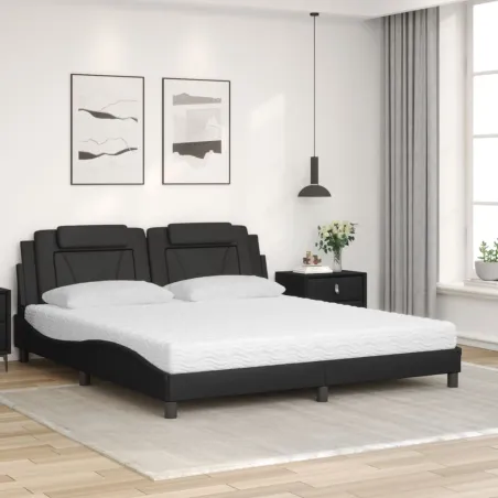 Lit Viana avec matelas noir 180x200 cm similicuir