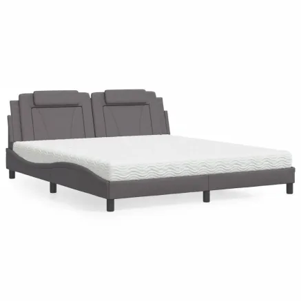 Lit Viana avec matelas gris 180x200 cm similicuir
