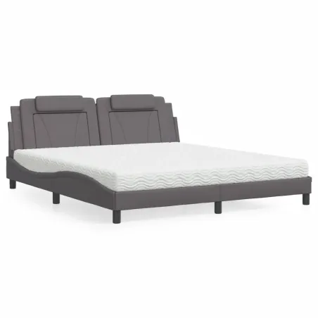 Lit Viana avec matelas gris 180x200 cm similicuir