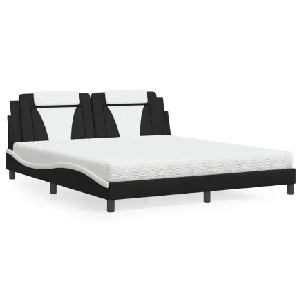Lit Viana avec matelas noir et blanc 180x200 cm similicuir