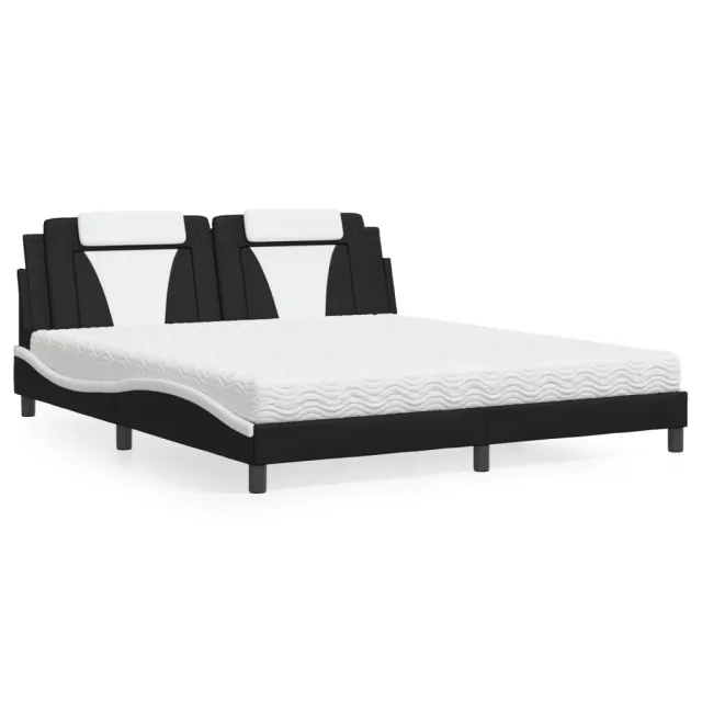 Lit Viana avec matelas noir et blanc 180x200 cm similicuir