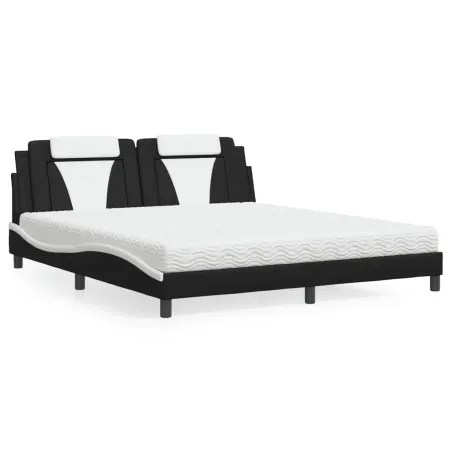 Lit Viana avec matelas noir et blanc 180x200 cm similicuir