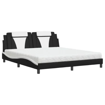 Lit Viana avec matelas noir et blanc 180x200 cm similicuir 2