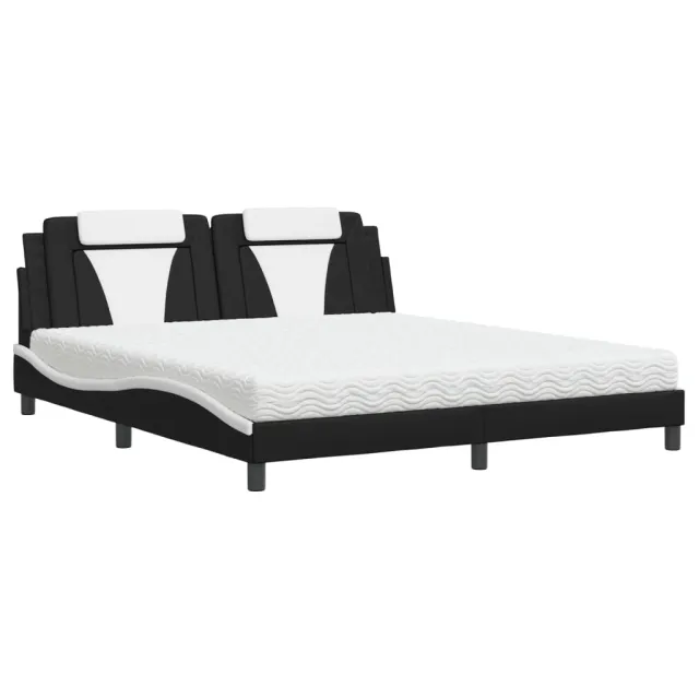 Lit Viana avec matelas noir et blanc 180x200 cm similicuir