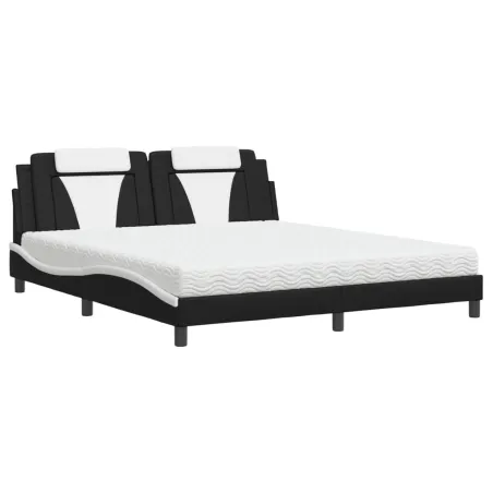 Lit Viana avec matelas noir et blanc 180x200 cm similicuir