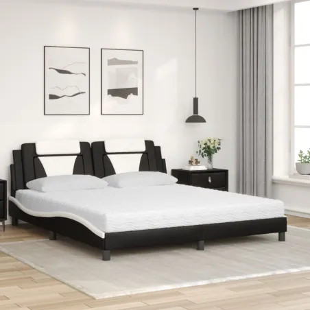 Lit Viana avec matelas noir et blanc 180x200 cm similicuir