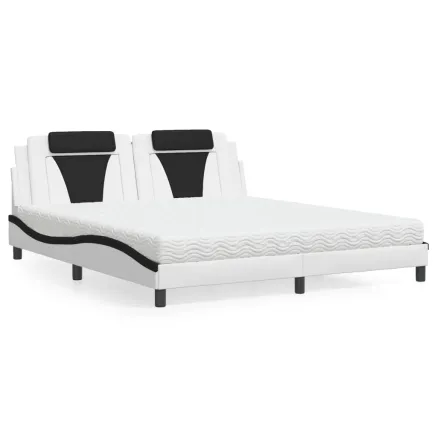 Lit Viana avec matelas blanc et noir 180x200 cm similicuir