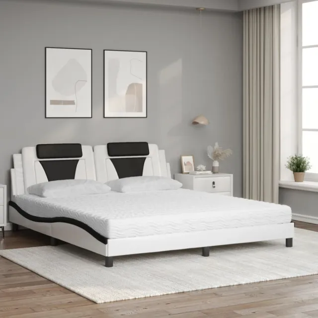 Lit Viana avec matelas blanc et noir 180x200 cm similicuir