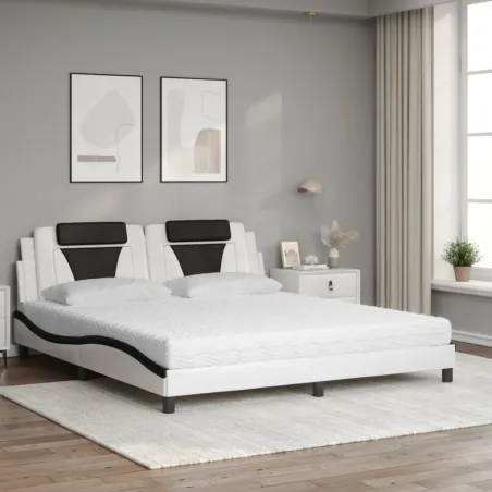Lit Viana avec matelas blanc et noir 180x200 cm similicuir