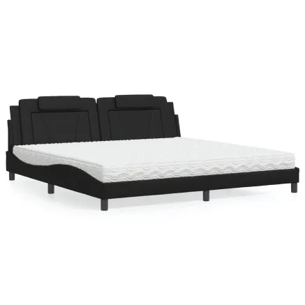 Lit Viana avec matelas noir 200x200 cm similicuir