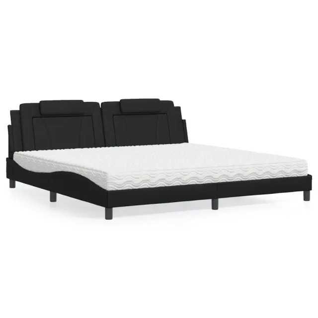 Lit Viana avec matelas noir 200x200 cm similicuir