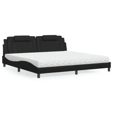 Lit Viana avec matelas noir 200x200 cm similicuir