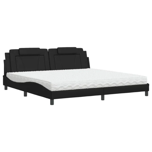 Lit Viana avec matelas noir 200x200 cm similicuir