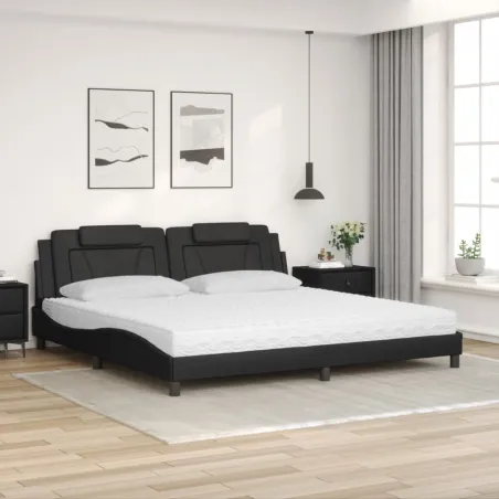 Lit Viana avec matelas noir 200x200 cm similicuir