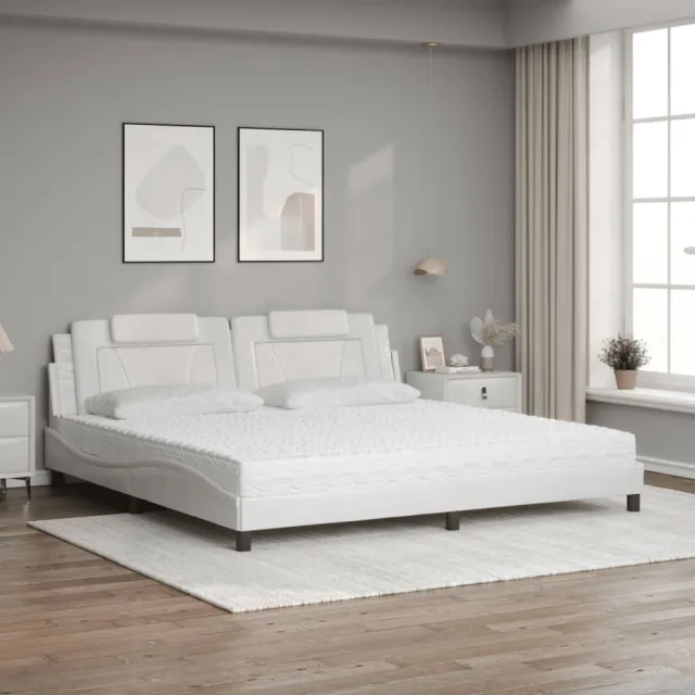 Lit Viana avec matelas blanc 200x200 cm similicuir