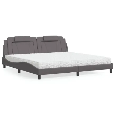 Lit Viana avec matelas gris 200x200 cm similicuir