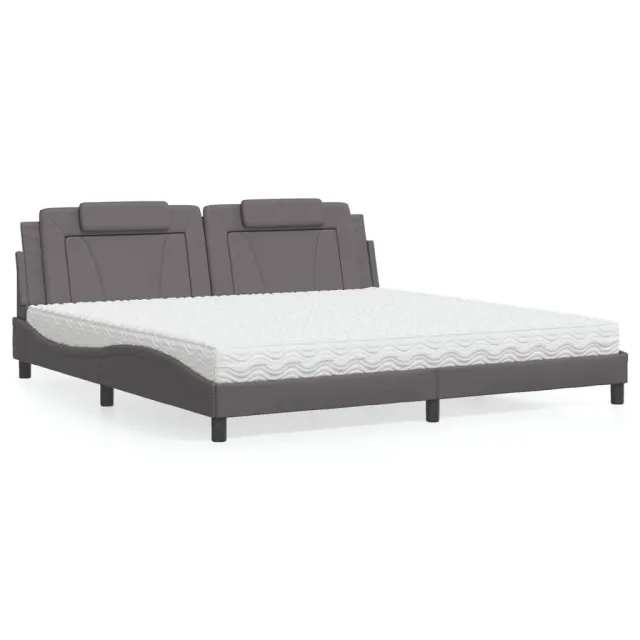 Lit Viana avec matelas gris 200x200 cm similicuir