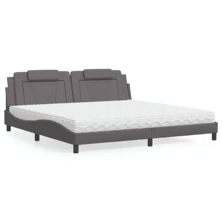 Lit Viana avec matelas gris 200x200 cm similicuir