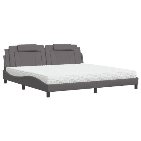 Lit Viana avec matelas gris 200x200 cm similicuir