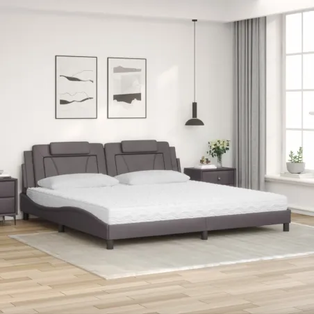 Lit Viana avec matelas gris 200x200 cm similicuir