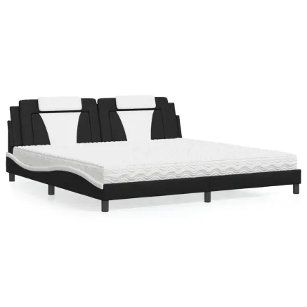 Lit Viana avec matelas noir et blanc 200x200 cm similicuir