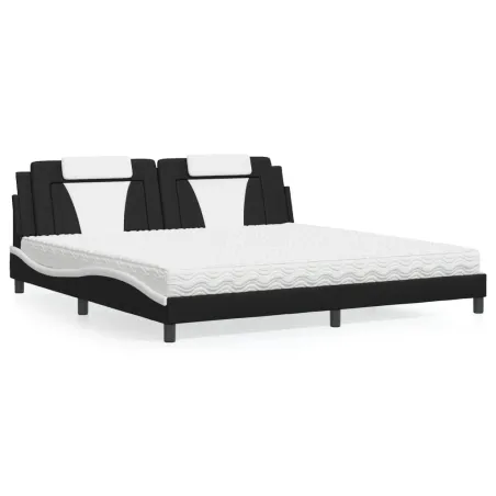 Lit Viana avec matelas noir et blanc 200x200 cm similicuir