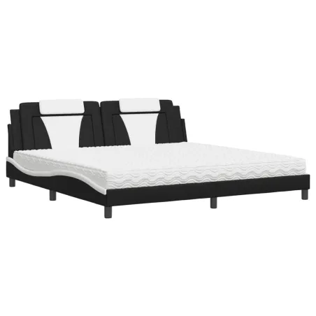 Lit Viana avec matelas noir et blanc 200x200 cm similicuir