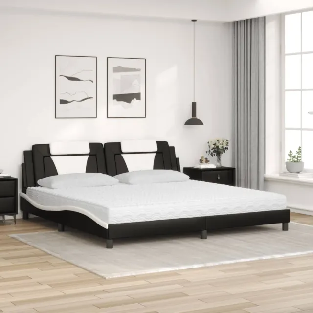 Lit Viana avec matelas noir et blanc 200x200 cm similicuir