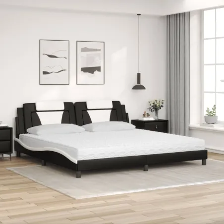 Lit Viana avec matelas noir et blanc 200x200 cm similicuir