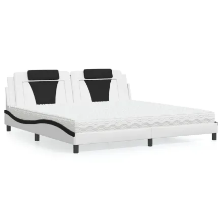 Lit Viana avec matelas blanc et noir 200x200 cm similicuir