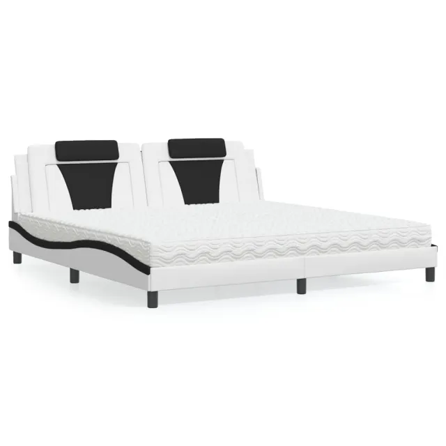 Lit Viana avec matelas blanc et noir 200x200 cm similicuir