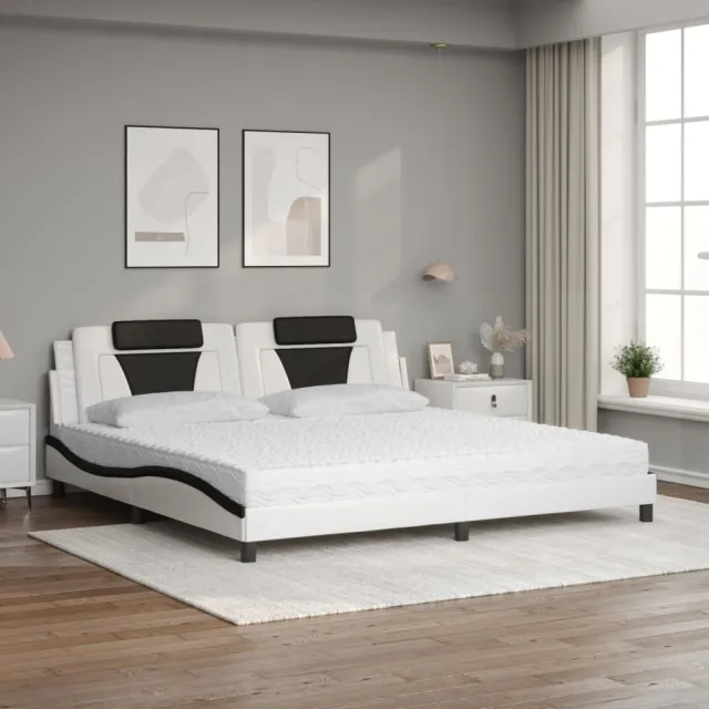 Lit Viana avec matelas blanc et noir 200x200 cm similicuir