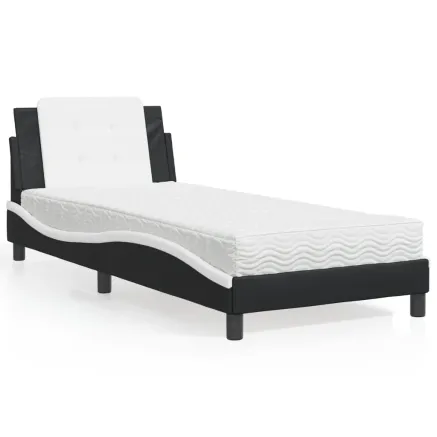 Cadre de lit sans matelas Zadar noir et blanc 90x190 cm similicuir