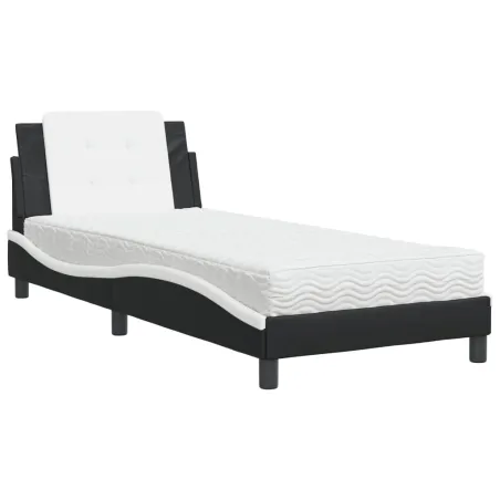Cadre de lit sans matelas Zadar noir et blanc 90x190 cm similicuir