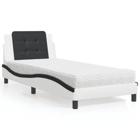 Cadre de lit sans matelas Zadar blanc et noir 90x190 cm similicuir