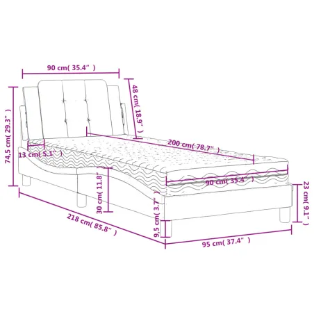 Cadre de lit sans matelas Zadar gris 90x200 cm similicuir