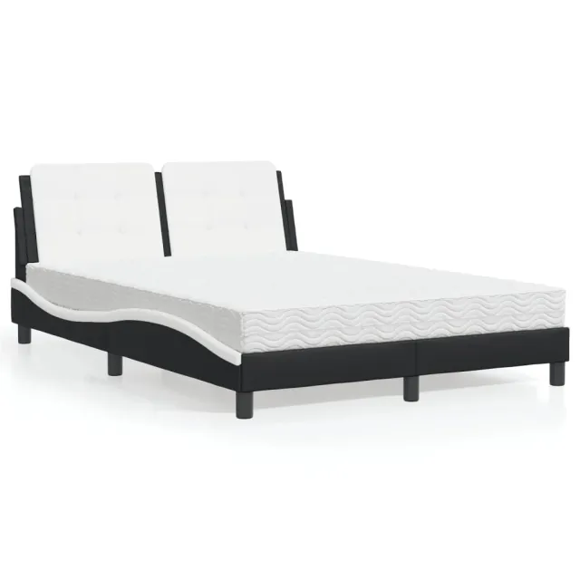 Cadre de lit sans matelas Zadar noir et blanc 140x190 cm similicuir