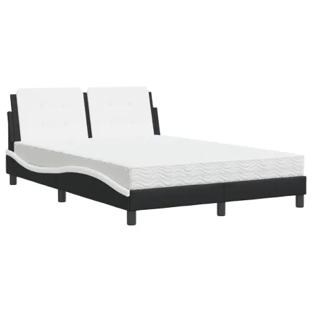 Cadre de lit sans matelas Zadar noir et blanc 140x190 cm similicuir