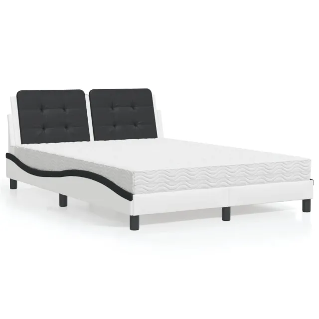 Cadre de lit sans matelas Zadar blanc et noir 140x190 cm similicuir