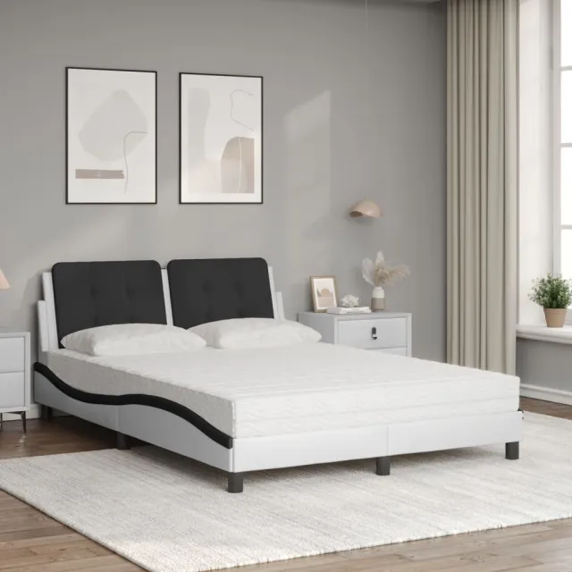 Cadre de lit sans matelas Zadar blanc et noir 140x190 cm similicuir